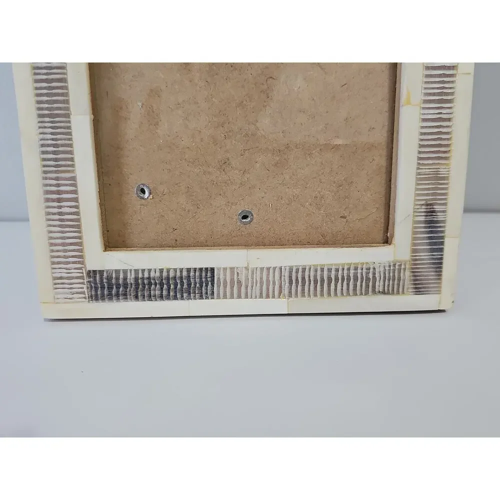 Ivory Gray Inlay Picture Frame Ribbed Tile Coastal Boho Organic Textured Frame